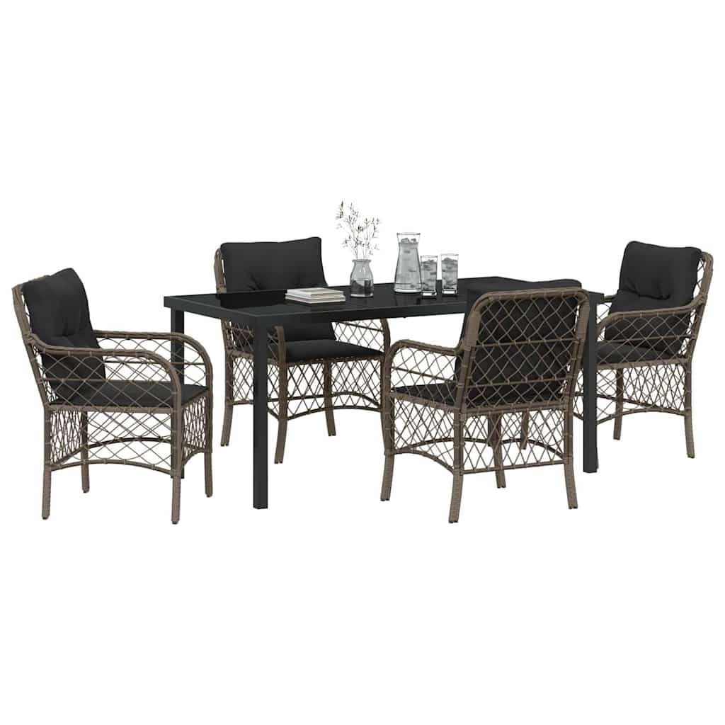 Set da Pranzo per Giardino con cuscino 5 pcs Grigio Poly Rattan - homemem39
