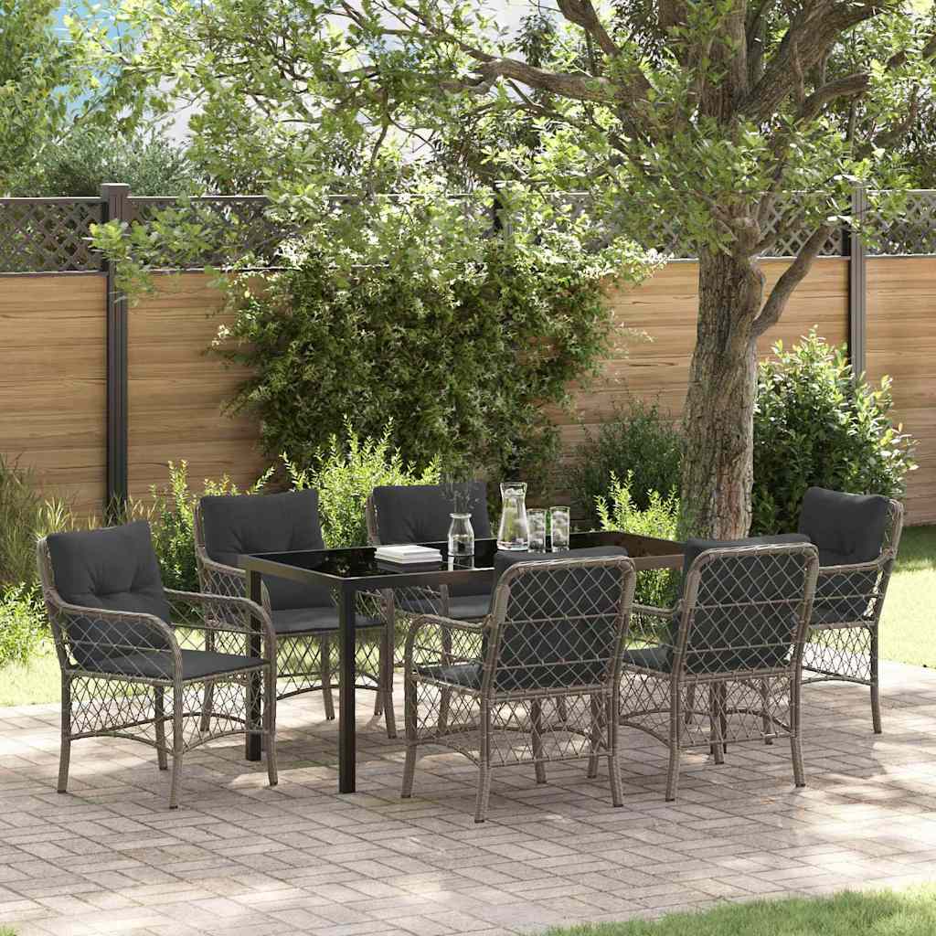Set da Pranzo per Giardino con cuscino 7 pcs Grigio Poly Rattan - homemem39
