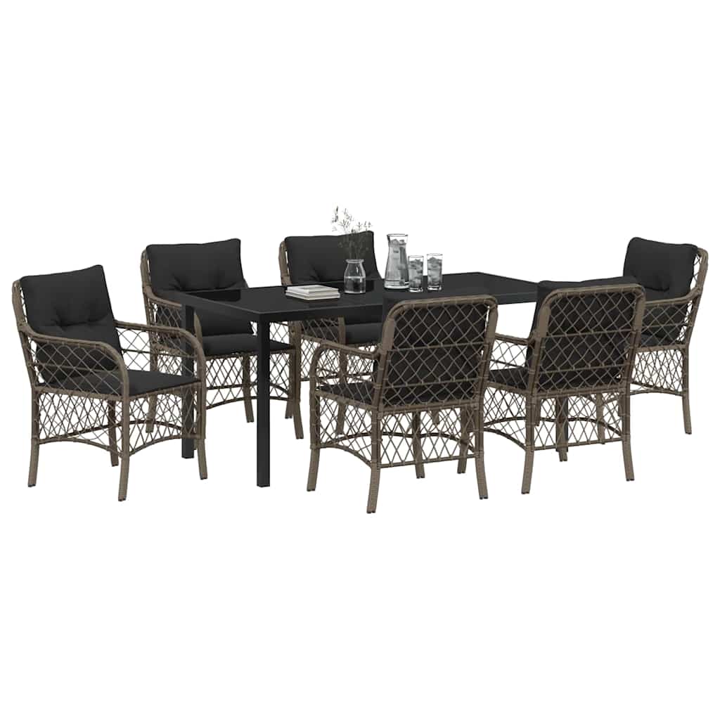 Set da Pranzo per Giardino con cuscino 7 pcs Grigio Poly Rattan - homemem39