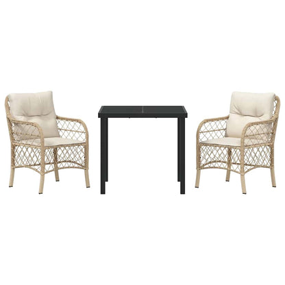 Set da Pranzo per Giardino con cuscino 3 pcs Beige Poly Rattan - homemem39