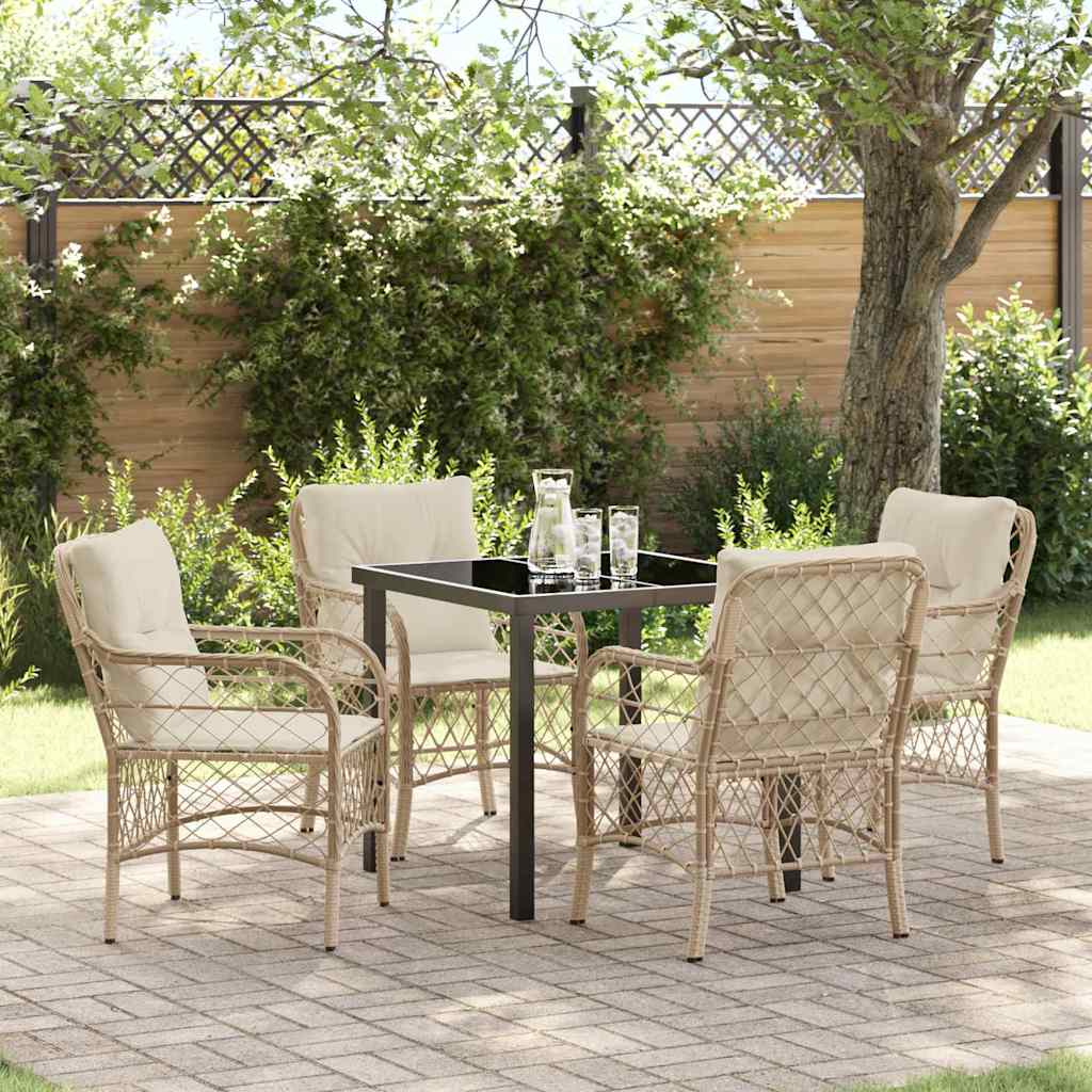 Set da Pranzo per Giardino con cuscino 5 pcs Beige Poly Rattan - homemem39