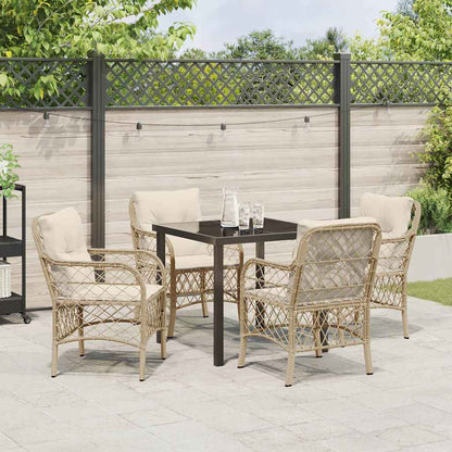 Set da Pranzo per Giardino con cuscino 5 pcs Beige Poly Rattan - homemem39