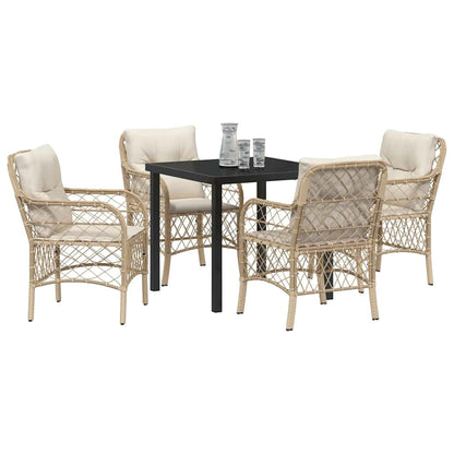 Set da Pranzo per Giardino con cuscino 5 pcs Beige Poly Rattan - homemem39