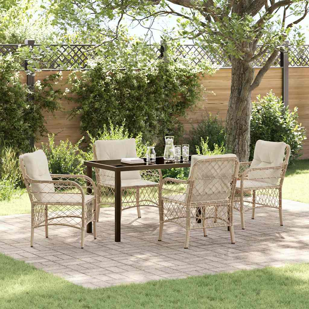 Set da Pranzo per Giardino con cuscino 5 pcs Beige Poly Rattan - homemem39
