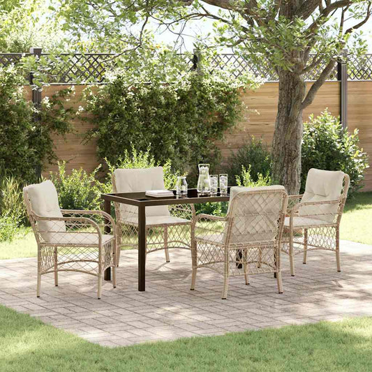 Set da Pranzo per Giardino con cuscino 5 pcs Beige Poly Rattan - homemem39