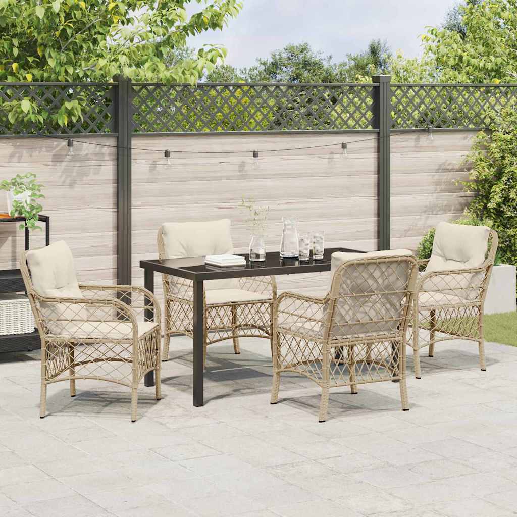 Set da Pranzo per Giardino con cuscino 5 pcs Beige Poly Rattan - homemem39