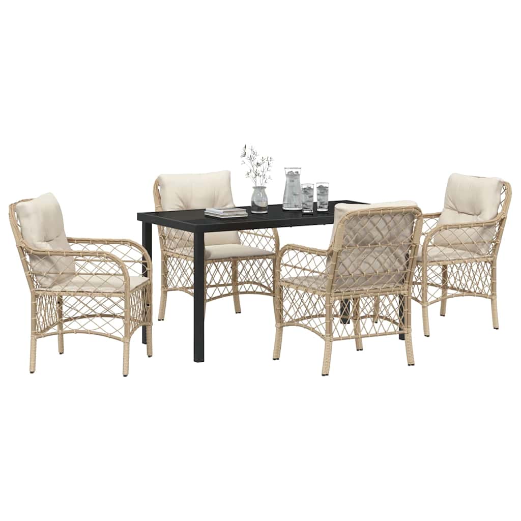 Set da Pranzo per Giardino con cuscino 5 pcs Beige Poly Rattan - homemem39