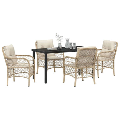 Set da Pranzo per Giardino con cuscino 5 pcs Beige Poly Rattan - homemem39