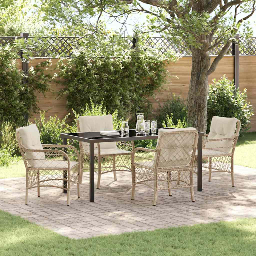 Set da Pranzo per Giardino con cuscino 5 pcs Beige Poly Rattan - homemem39