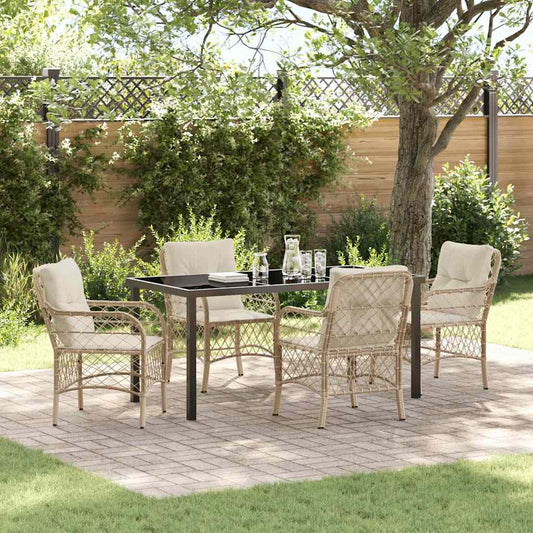 Set da Pranzo per Giardino con cuscino 5 pcs Beige Poly Rattan - homemem39