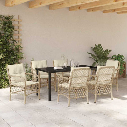 Set da Pranzo per Giardino con cuscino 7 pcs Beige Poly Rattan - homemem39