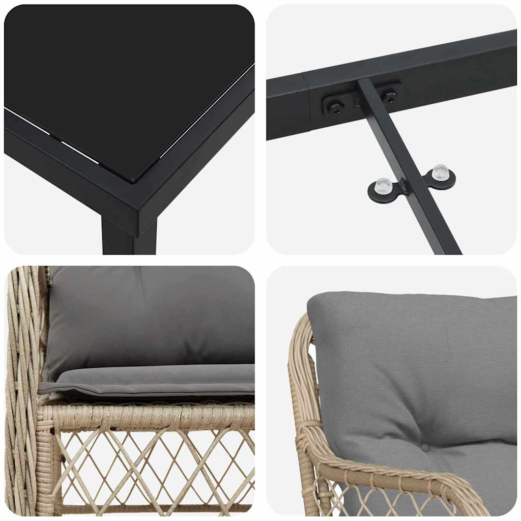 Set da Pranzo per Giardino con cuscino 3 pcs Beige Poly Rattan - homemem39