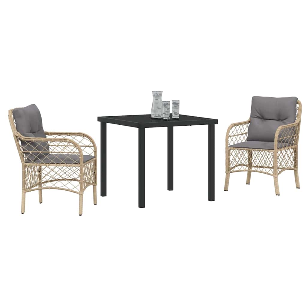 Set da Pranzo per Giardino con cuscino 3 pcs Beige Poly Rattan - homemem39