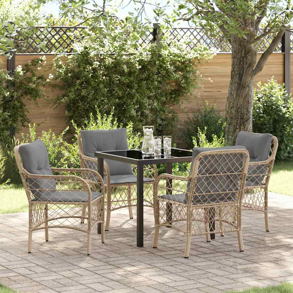 Set da Pranzo per Giardino con cuscino 5 pcs Beige Poly Rattan - homemem39