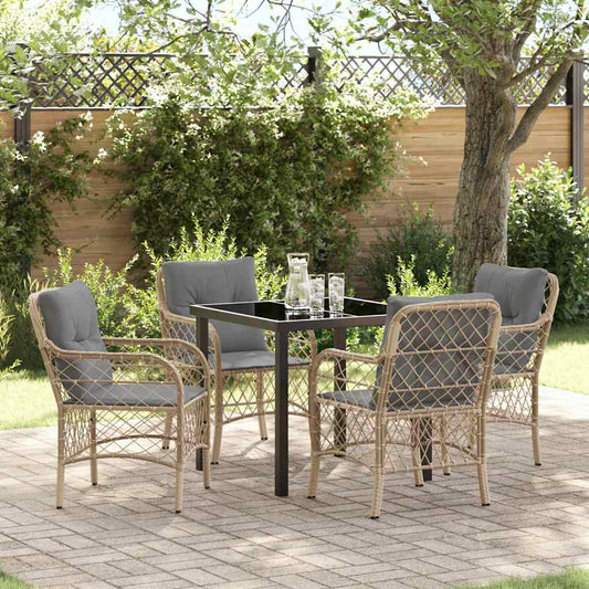 Set da Pranzo per Giardino con cuscino 5 pcs Beige Poly Rattan - homemem39