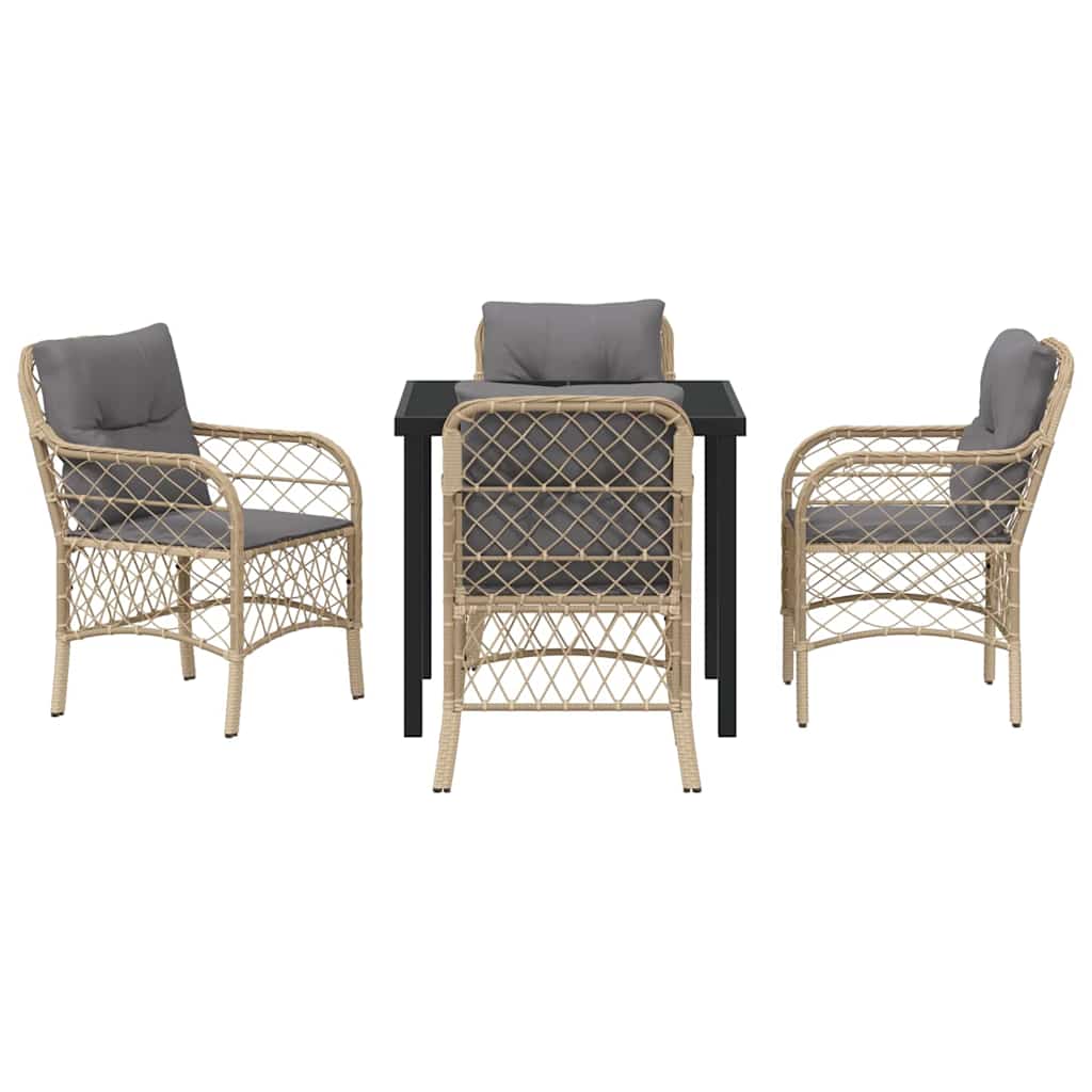 Set da Pranzo per Giardino con cuscino 5 pcs Beige Poly Rattan - homemem39