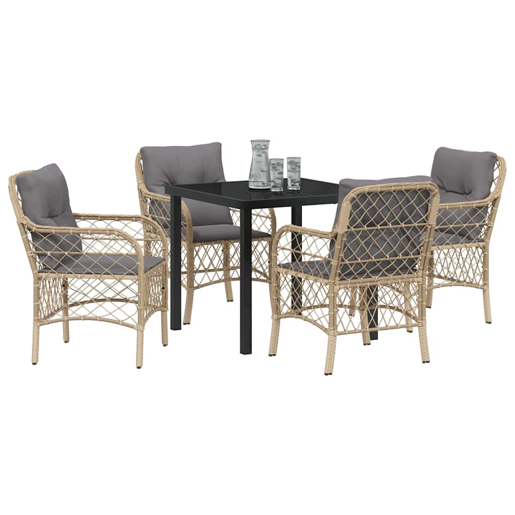 Set da Pranzo per Giardino con cuscino 5 pcs Beige Poly Rattan - homemem39
