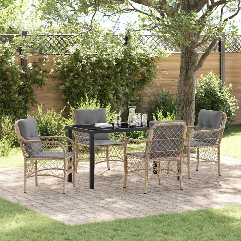 Set da Pranzo per Giardino con cuscino 5 pcs Beige Poly Rattan - homemem39