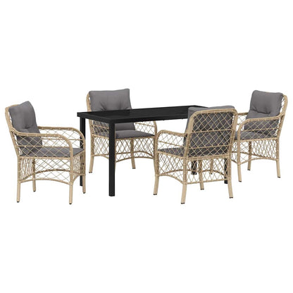 Set da Pranzo per Giardino con cuscino 5 pcs Beige Poly Rattan - homemem39