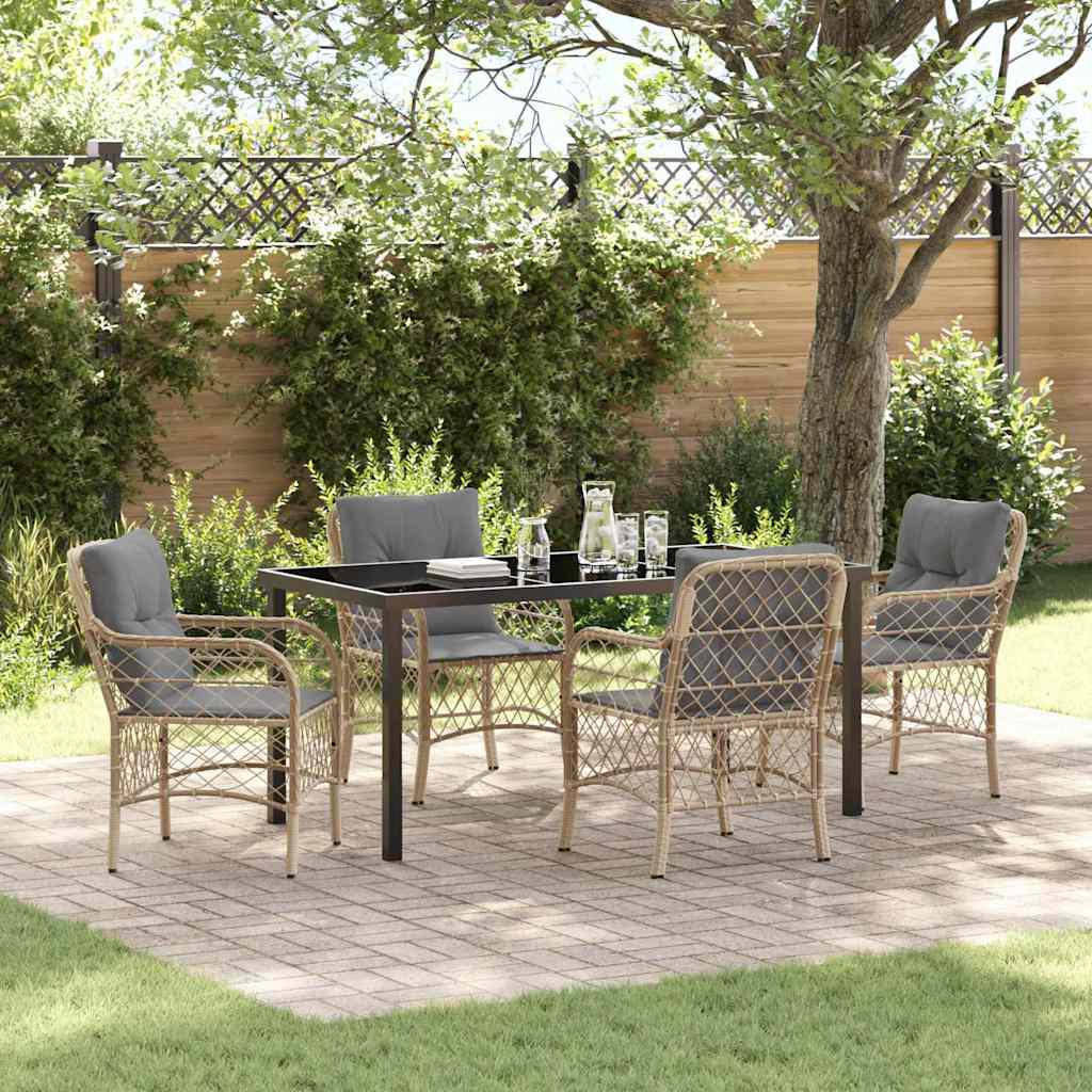 Set da Pranzo per Giardino con cuscino 5 pcs Beige Poly Rattan - homemem39