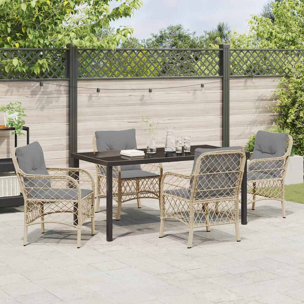 Set da Pranzo per Giardino con cuscino 5 pcs Beige Poly Rattan - homemem39