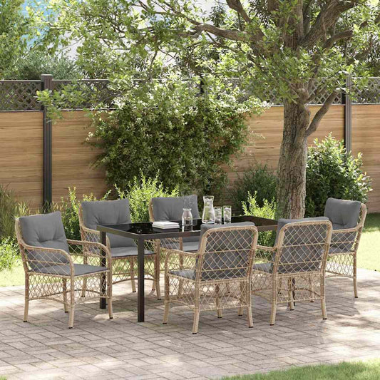 Set da Pranzo per Giardino con cuscino 7 pcs Beige Poly Rattan - homemem39