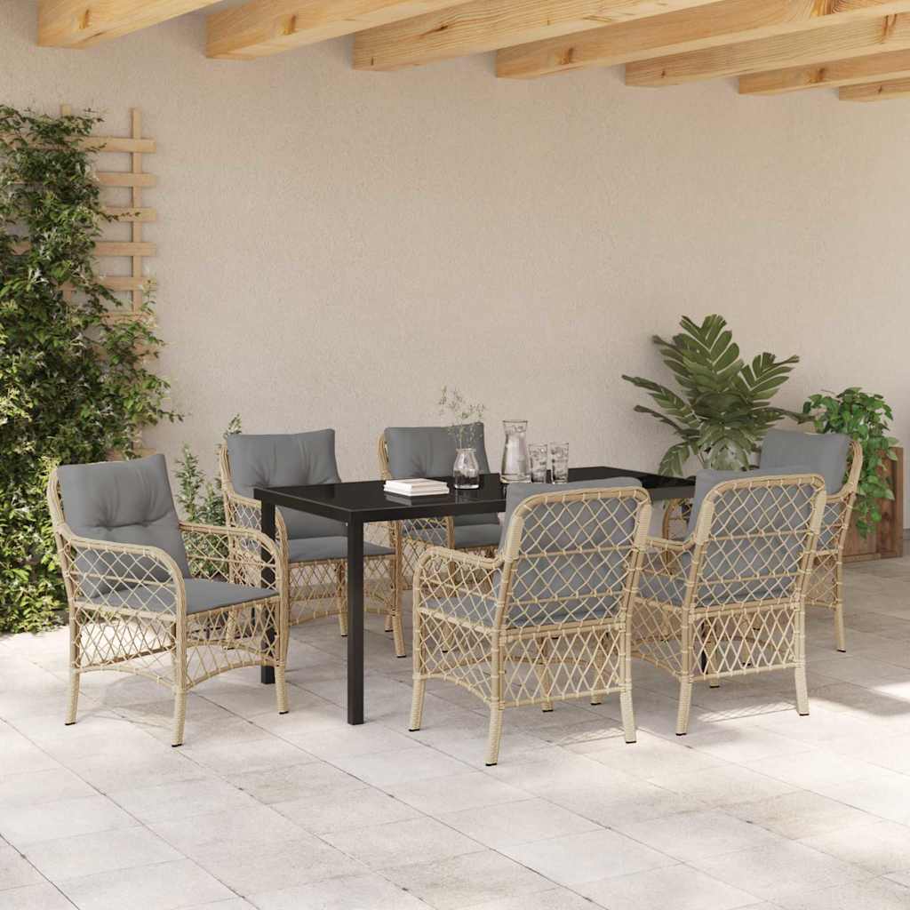 Set da Pranzo per Giardino con cuscino 7 pcs Beige Poly Rattan - homemem39