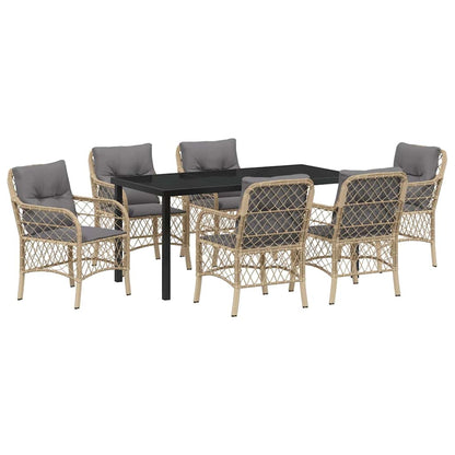 Set da Pranzo per Giardino con cuscino 7 pcs Beige Poly Rattan - homemem39