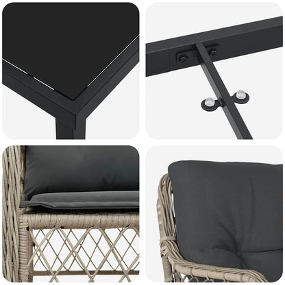 Set da Pranzo per Giardino 3 pcs Grigio chiaro Poly Rattan - homemem39