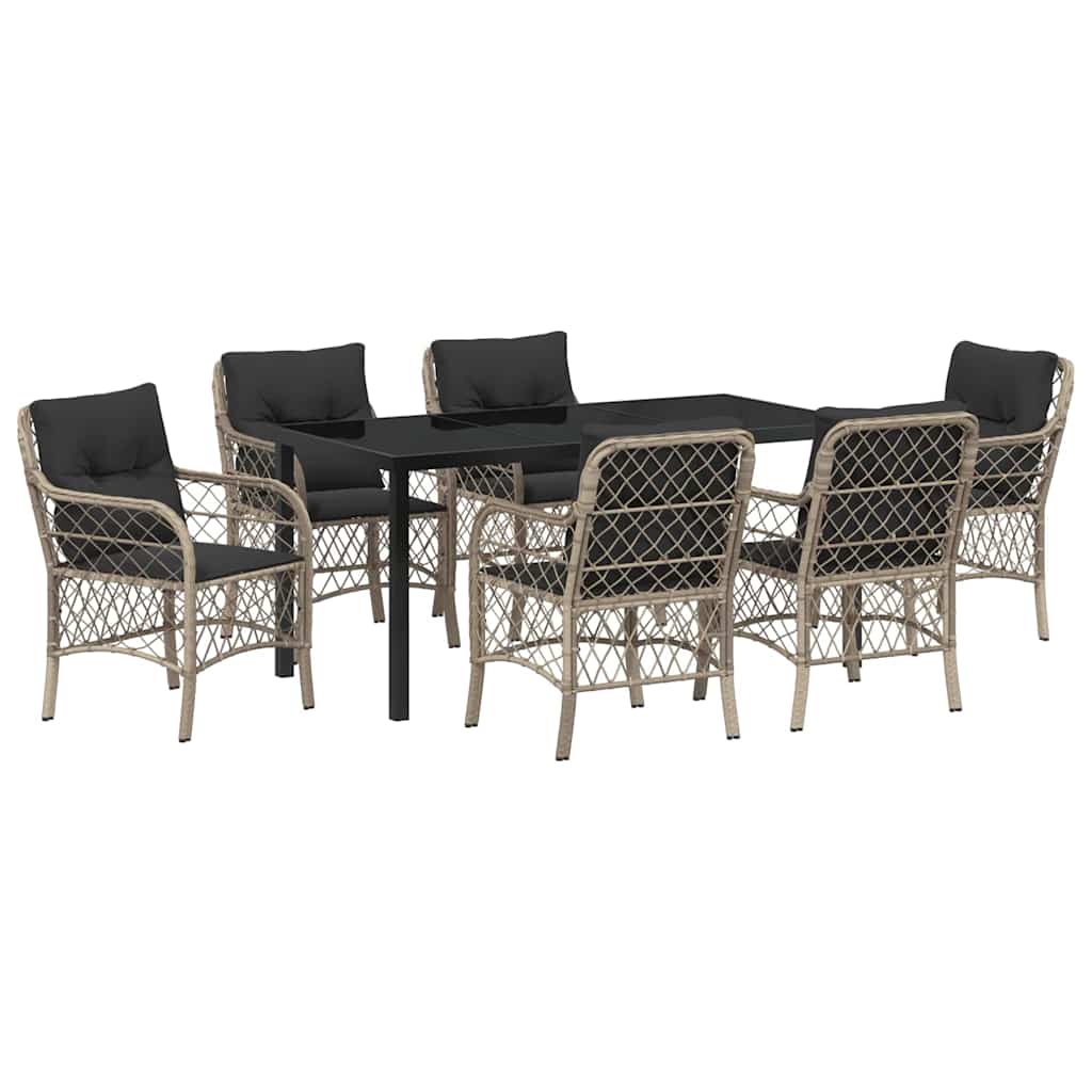 Set da Pranzo per Giardino 7 pcs Grigio chiaro Poly Rattan - homemem39