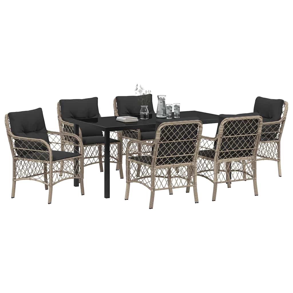 Set da Pranzo per Giardino 7 pcs Grigio chiaro Poly Rattan - homemem39