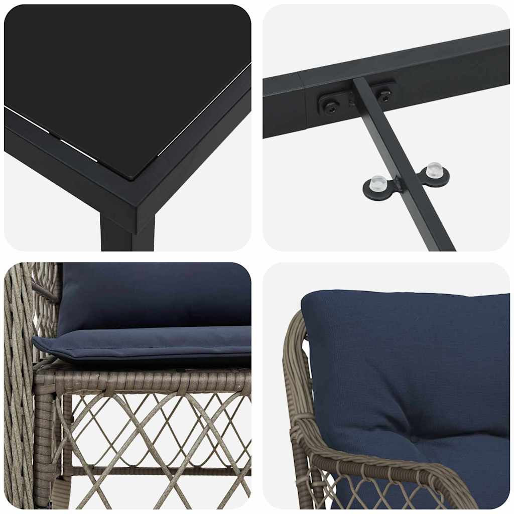 Set da Pranzo per Giardino 3 pcs Grigio e Nero Rattan | homemem39