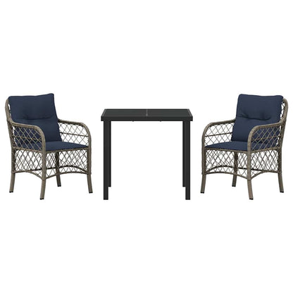 Set da Pranzo per Giardino 3 pcs Grigio e Nero Rattan | homemem39