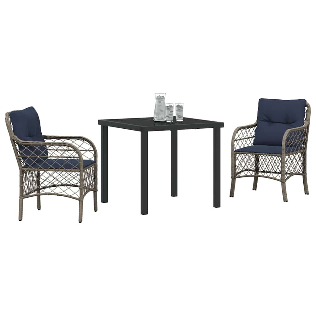 Set da Pranzo per Giardino 3 pcs Grigio e Nero Rattan | homemem39