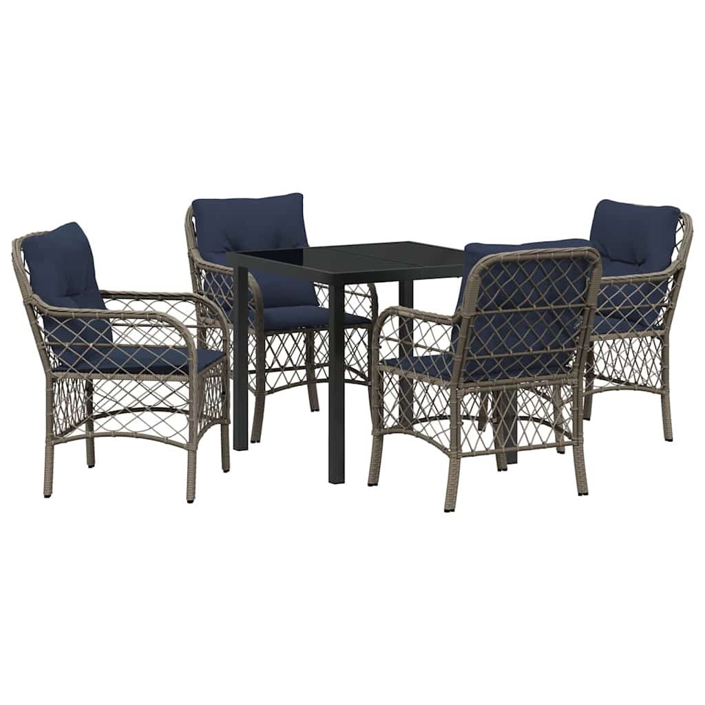 Set da Pranzo per Giardino 5 pcs Grigio e Nero Rattan | homemem39