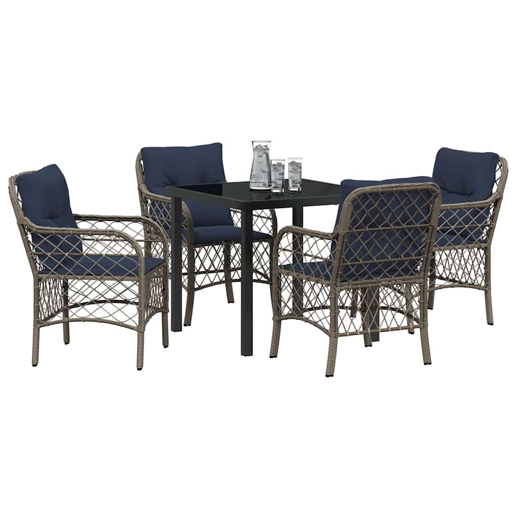 Set da Pranzo per Giardino 5 pcs Grigio e Nero Rattan | homemem39