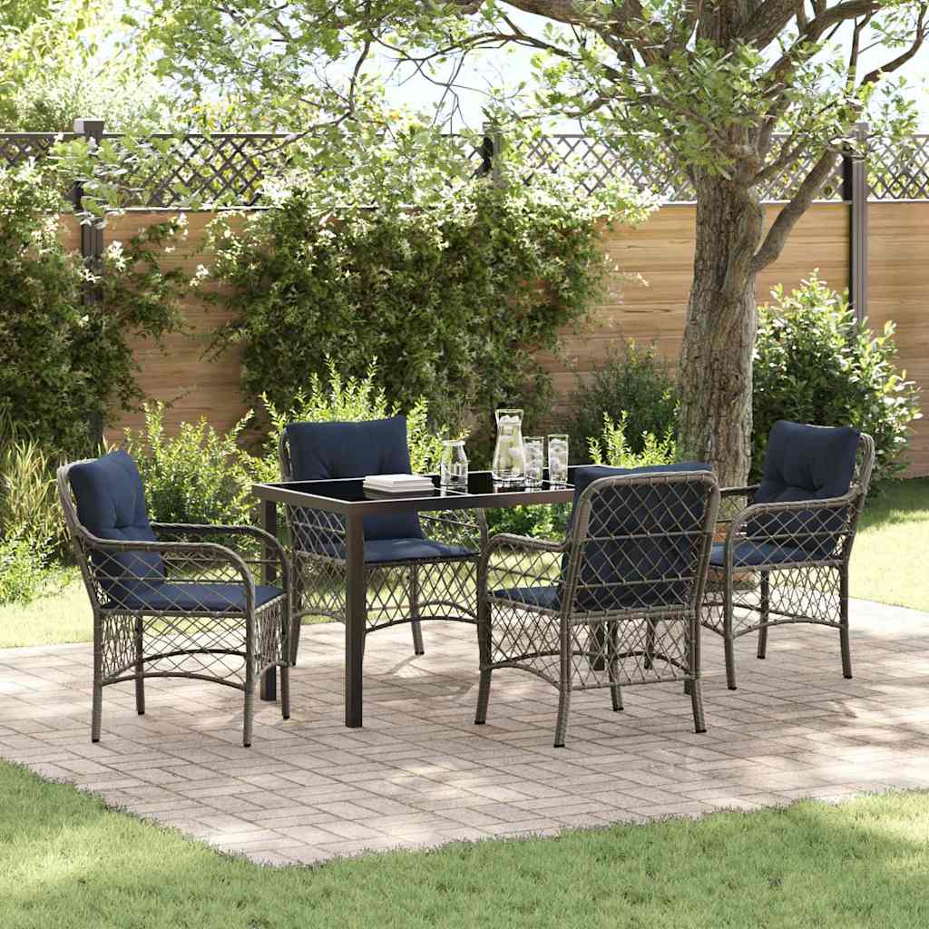 Set da Pranzo per Giardino 5 pcs Grigio e Nero Rattan | homemem39