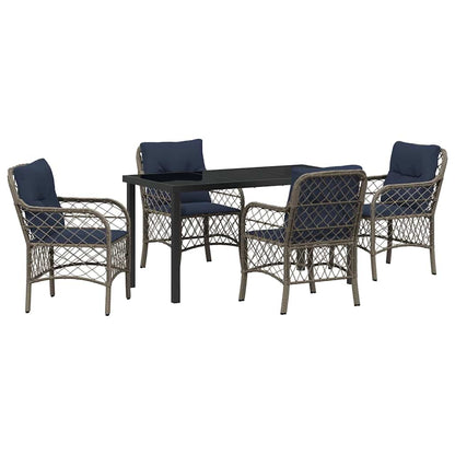 Set da Pranzo per Giardino 5 pcs Grigio e Nero Rattan | homemem39