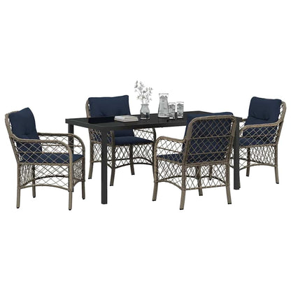 Set da Pranzo per Giardino 5 pcs Grigio e Nero Rattan | homemem39