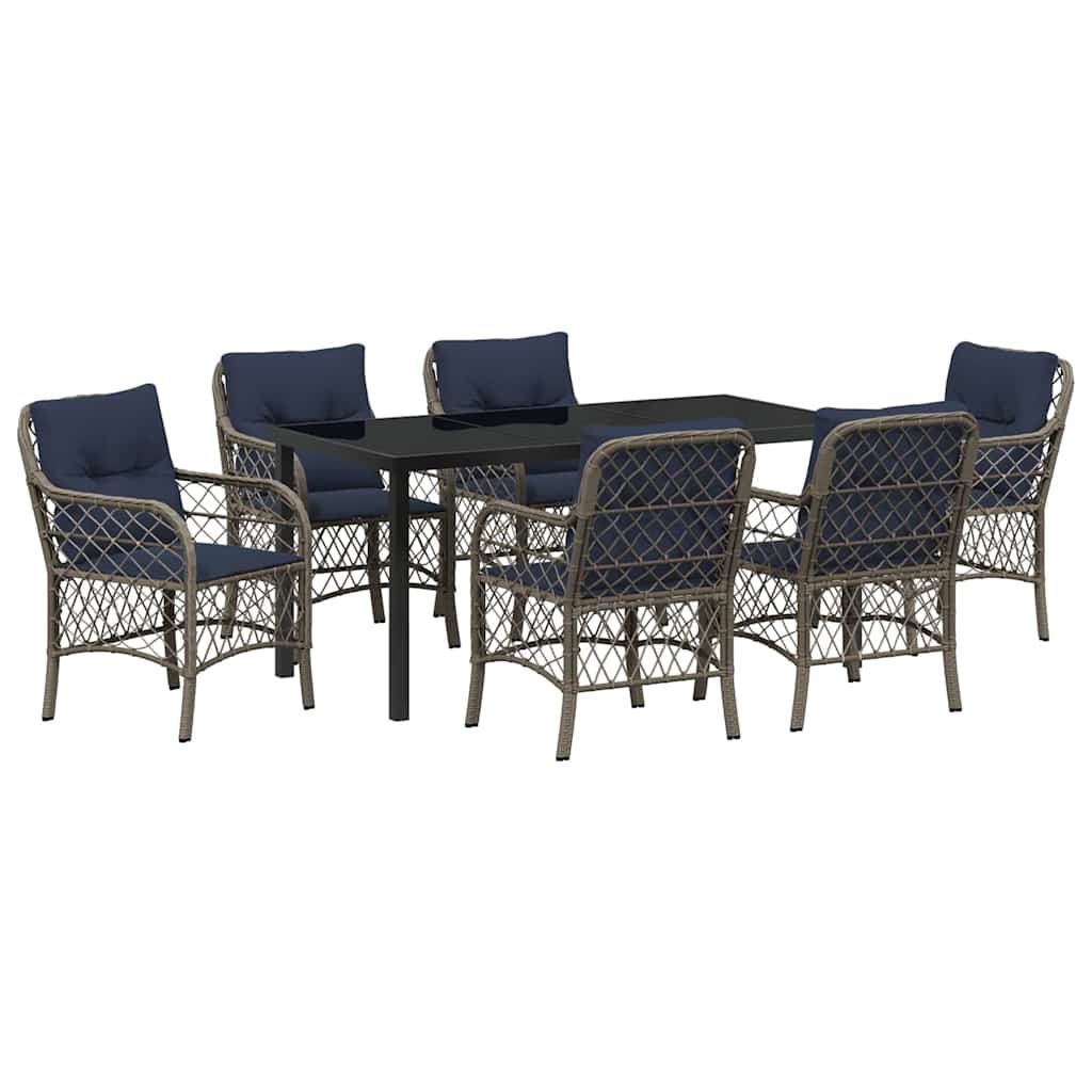 Set da Pranzo per Giardino 7 pcs Grigio e Nero Rattan | homemem39