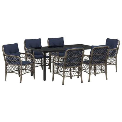 Set da Pranzo per Giardino 7 pcs Grigio e Nero Rattan | homemem39