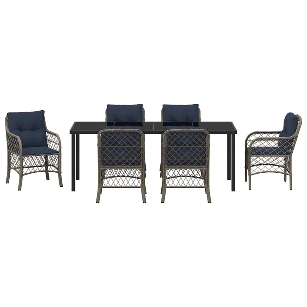 Set da Pranzo per Giardino 7 pcs Grigio e Nero Rattan | homemem39