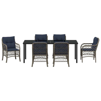 Set da Pranzo per Giardino 7 pcs Grigio e Nero Rattan | homemem39
