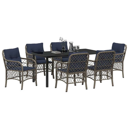 Set da Pranzo per Giardino 7 pcs Grigio e Nero Rattan | homemem39