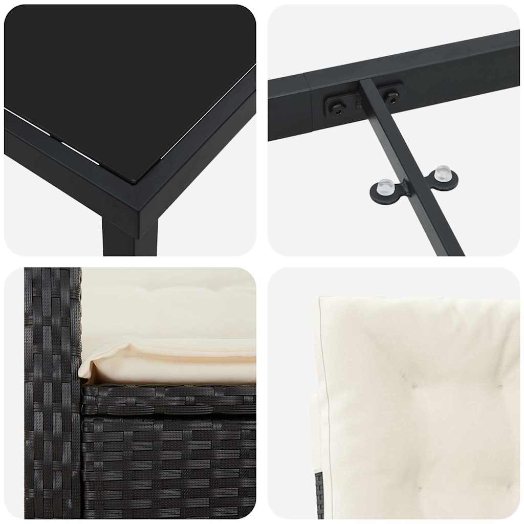 Set da Pranzo per Giardino 3 pcs Nero polyrattan - homemem39