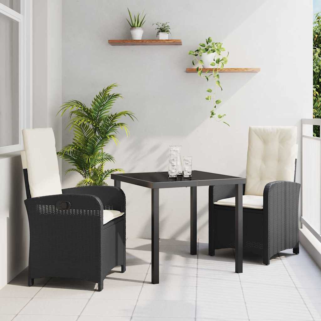 Set da Pranzo per Giardino 3 pcs Nero polyrattan - homemem39