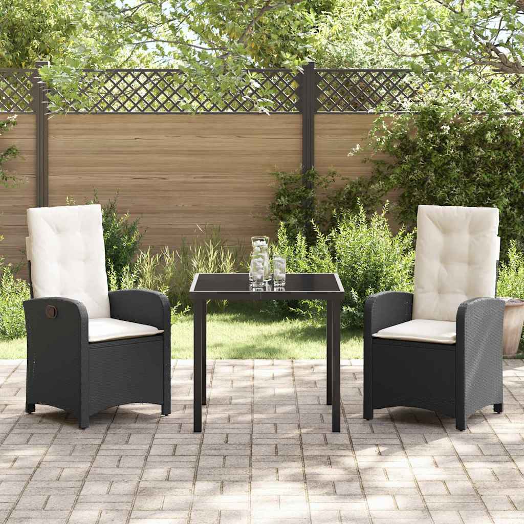 Set da Pranzo per Giardino 3 pcs Nero polyrattan - homemem39