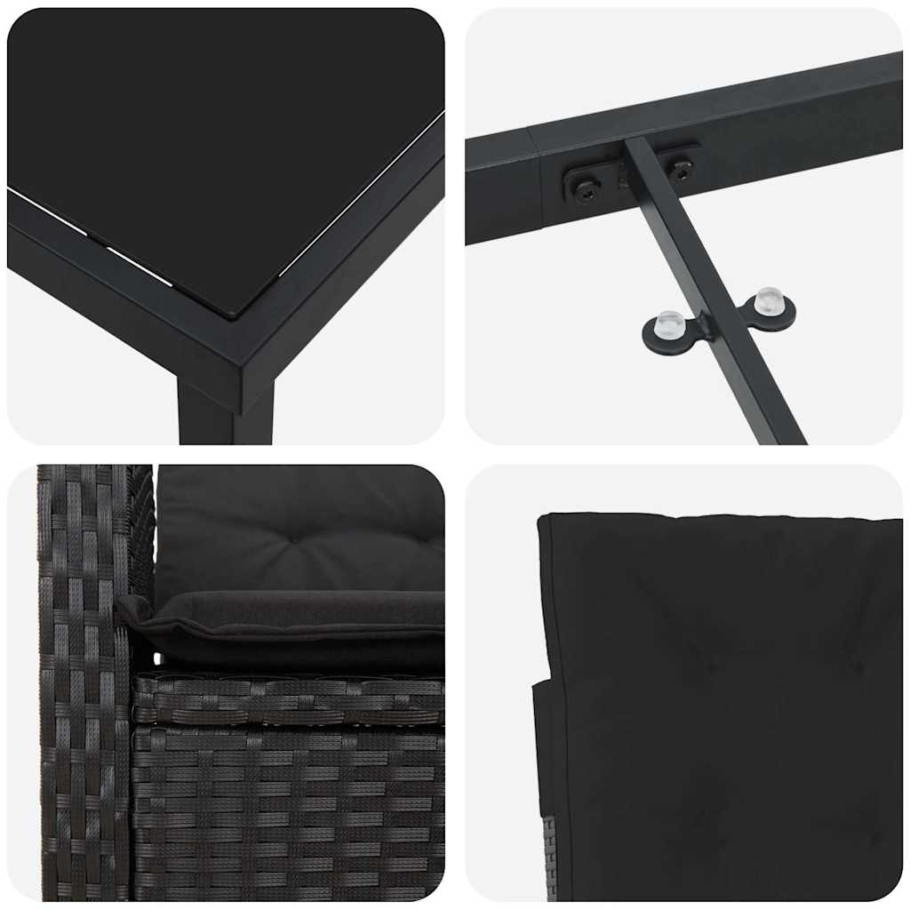 Set da Pranzo per Giardino 3 pcs Nero polyrattan - homemem39