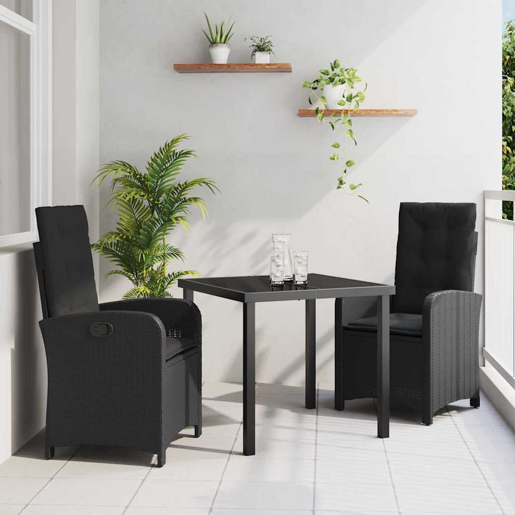 Set da Pranzo per Giardino 3 pcs Nero polyrattan - homemem39