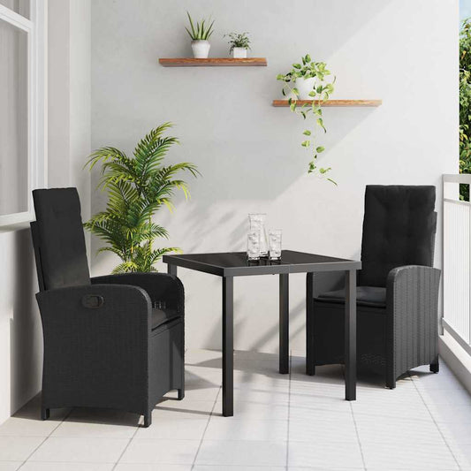 Set da Pranzo per Giardino 3 pcs Nero polyrattan - homemem39